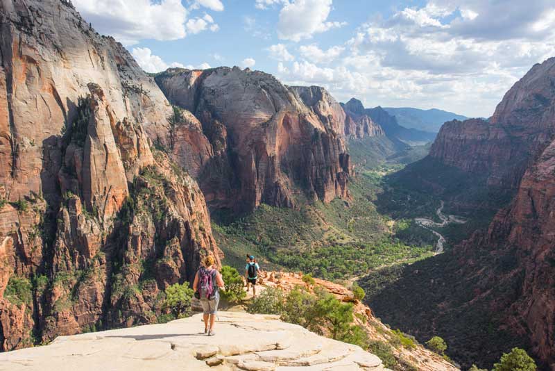 Hikers in Zion National Park on a summer day